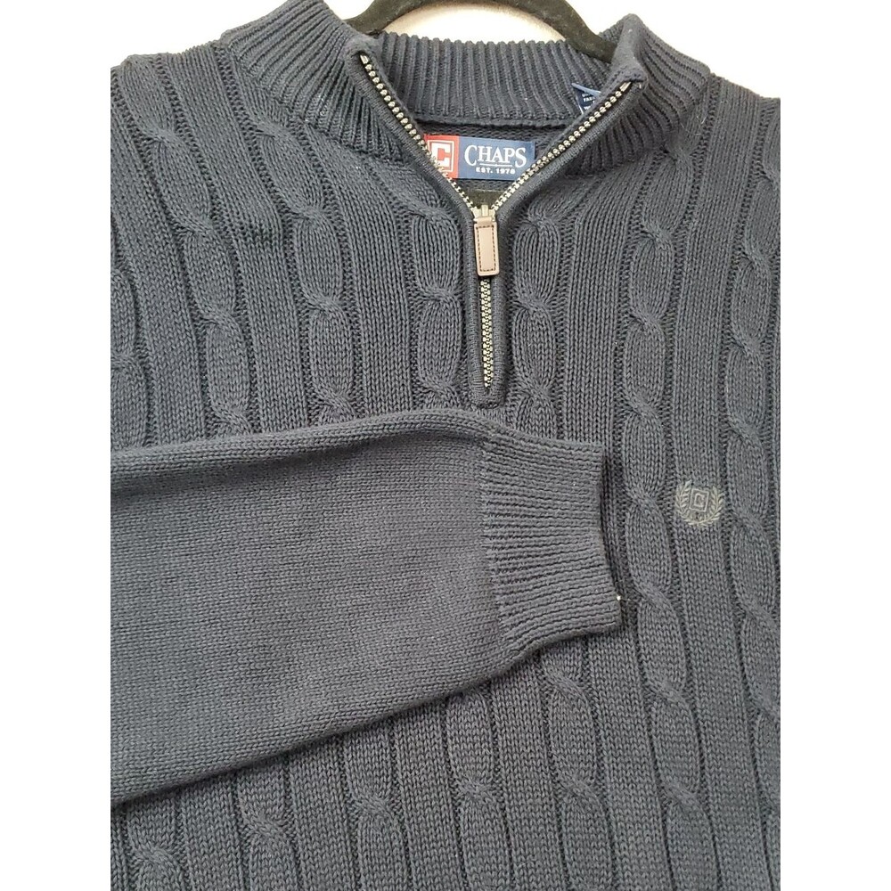 Chaps Men XL Navy Blue Cotton Cable Knit 1/4 Zip Pullover Mid Vintage Sweater